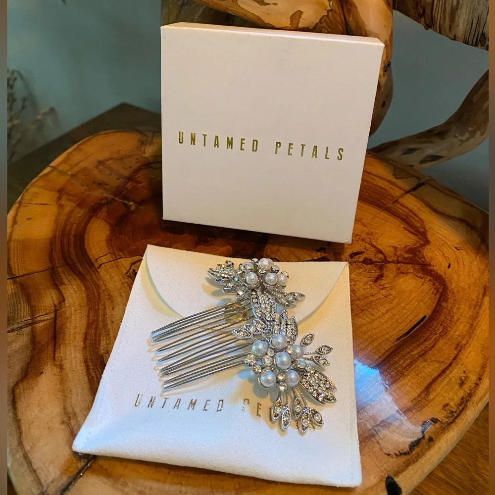 Untamed Petals Pearl and Gemstone Decorative Wedding Bridal Hair Comb